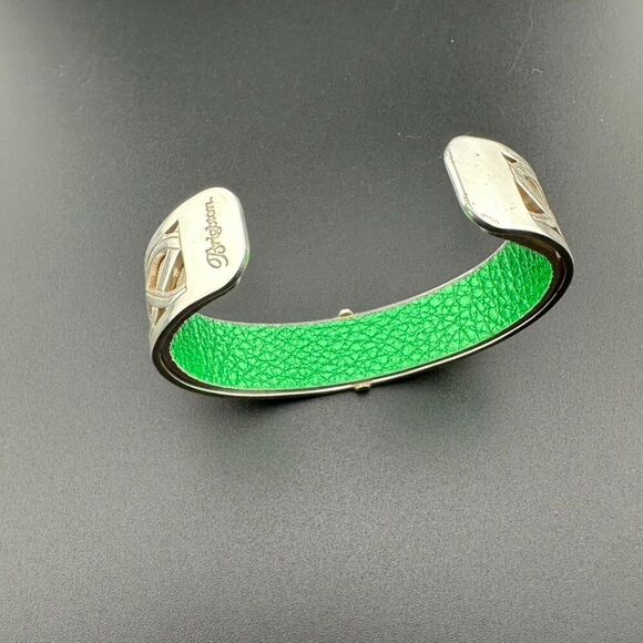BRIGHTON CHRISTO CUFF Silver tone Twist BRACELET w leather insert - Picture 3 of 4